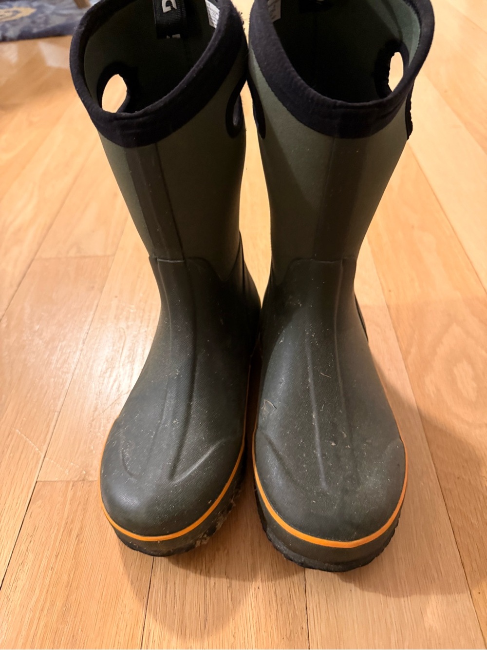 DSG Kids Olive Green Rain Boots with Orange Accent